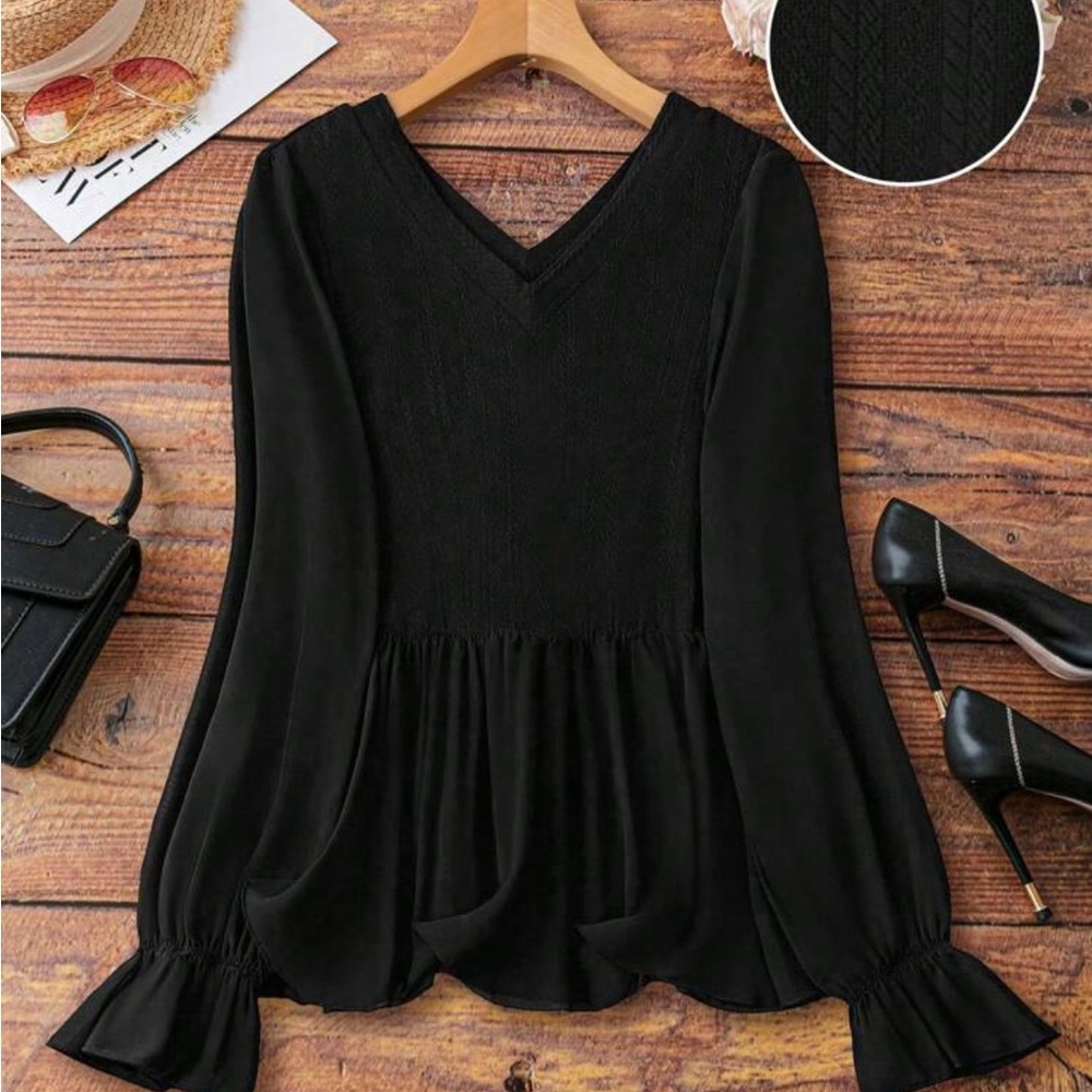 SHEIN Black V-Neck Blouse